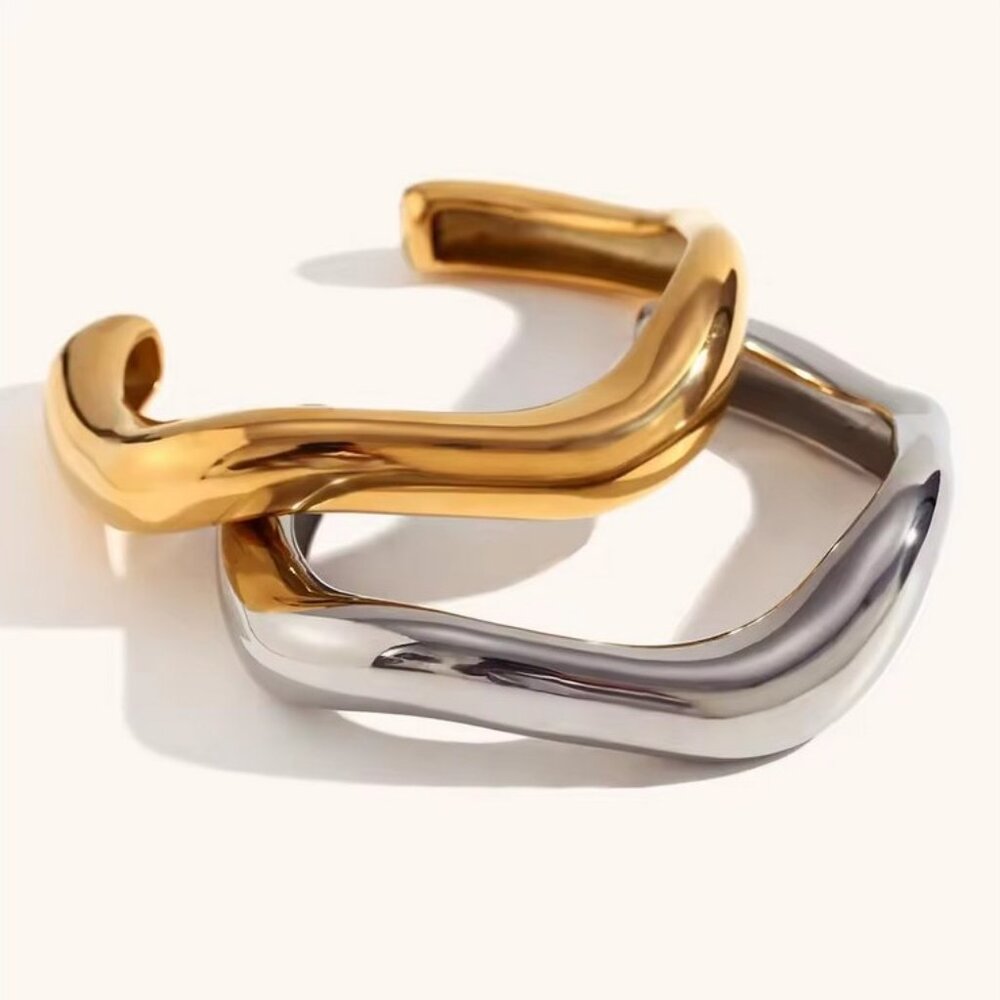 Irregular Wave Statement Bracelet/Bangle Stainless Steel Plated Gold Trendy NWOT - Picture 11 of 11